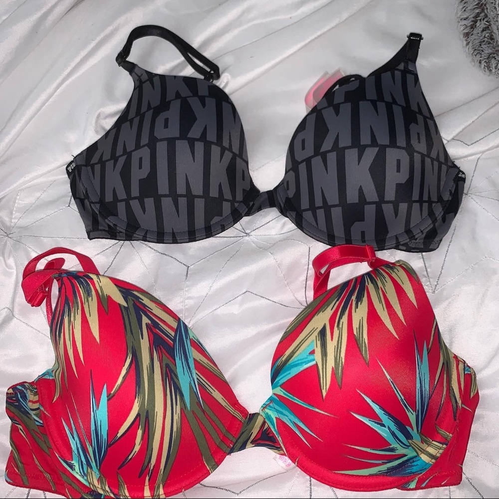 2 pink light lined bras !
